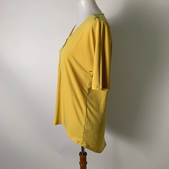 GRACE Zip Front Stretch Jersey Top Mustard - Picture 3 of 7